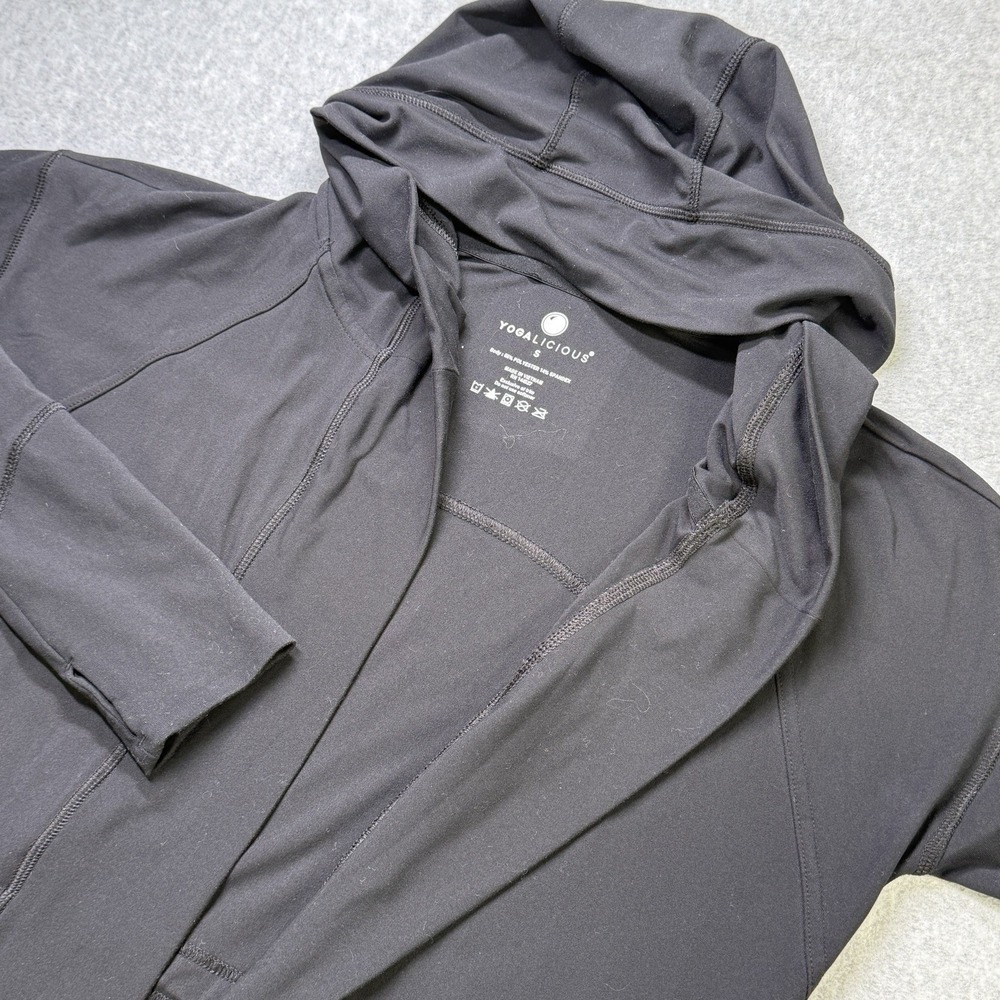 Yogalicious Women's Black Hooded Open Front Athleisure Jacket Size S